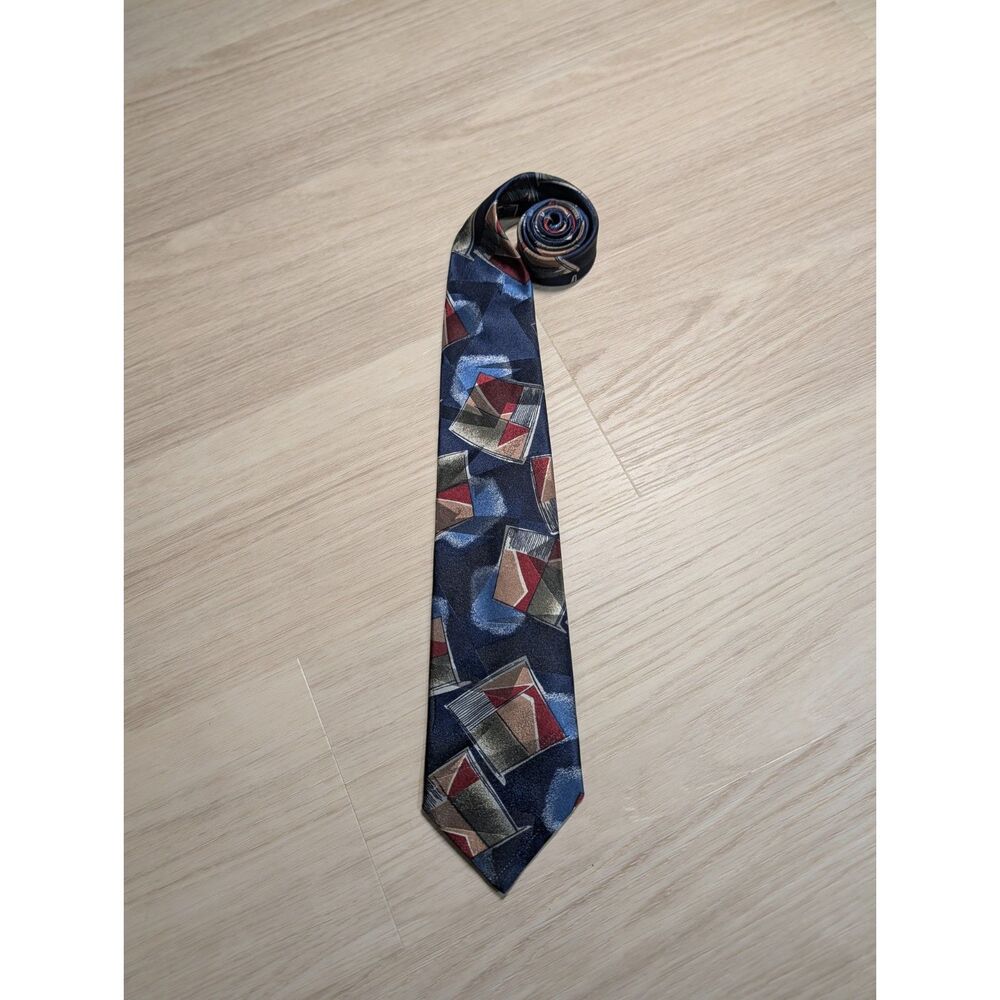 Vintage Norseman Geometric Pattern Necktie – Red, Blue, Tan & Green